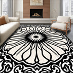 Monochromatic Black Geometric Floral Bloom Rug