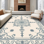 Cream Teal Floral Sunburst Medallion Rug