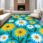 Vibrant Yellow White Daisy Garden Rug