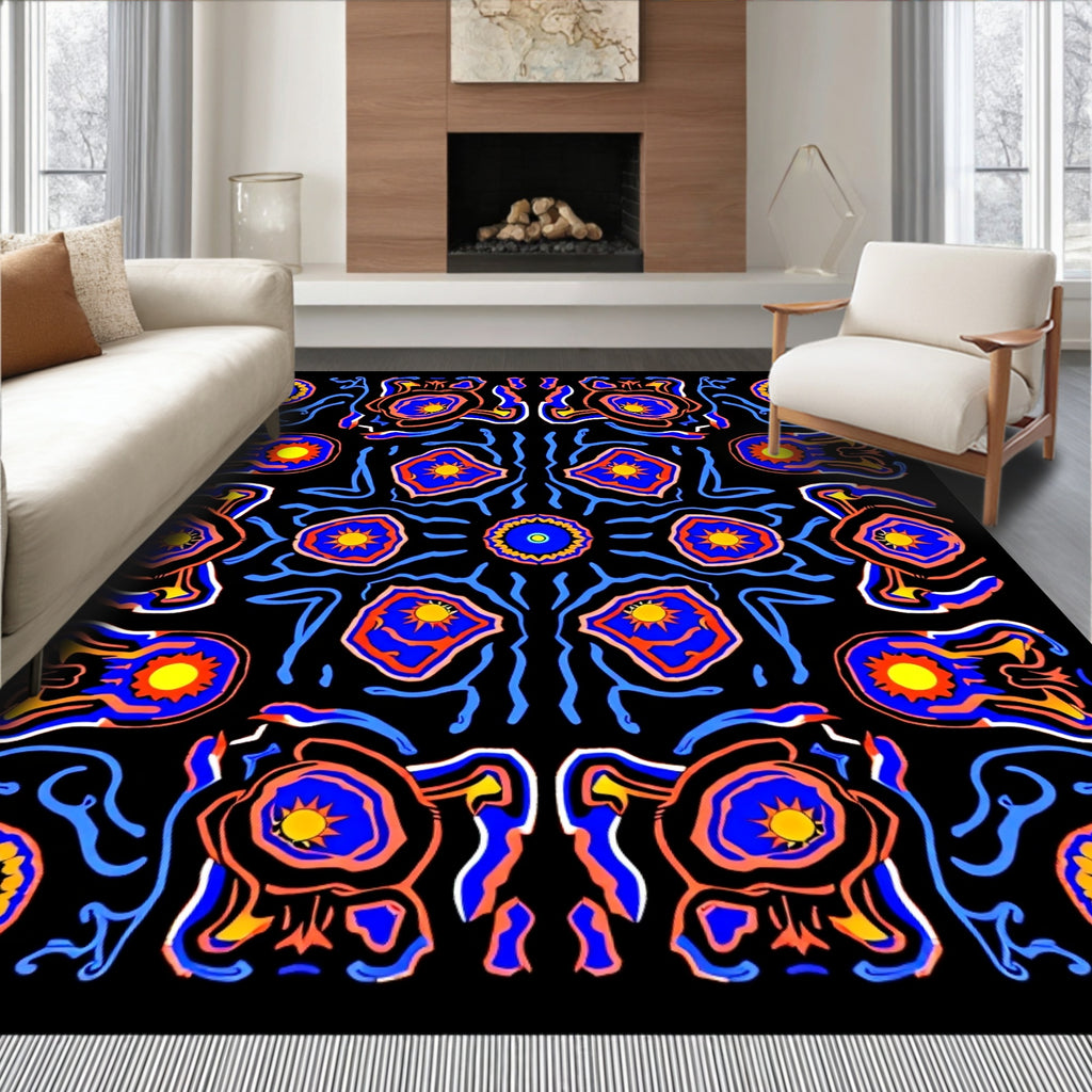 Bold Blue Sunburst Mandala Rug