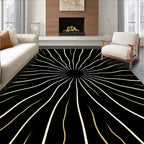 Radiating Sunburst Black and Gold Stripes Rug