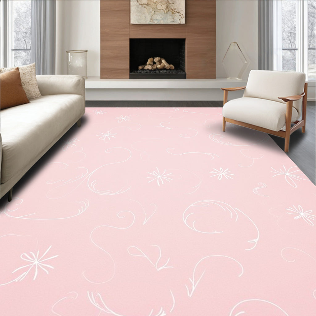 Pale Pink Floral Swirl Sketch Rug