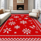 Classic Red Snowflake Holiday Border Rug