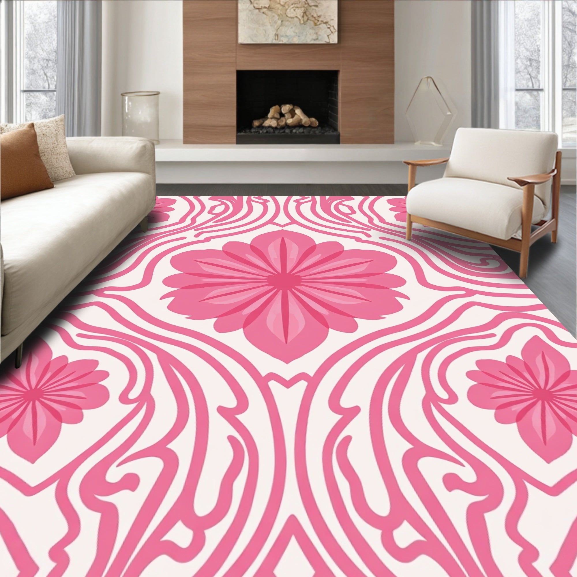 Pink Floral Art Nouveau Rug