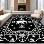 Black White Elephant Snowflake Frame Rug