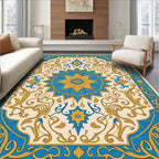 Blue Gold Floral Medallion Square Rug