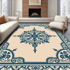Ornate Navy Blue Floral Medallion Rug