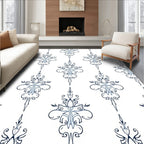 Ornate Blue Scrollwork Damask Rug