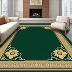 Ornate Emerald Gold Floral Border Rug