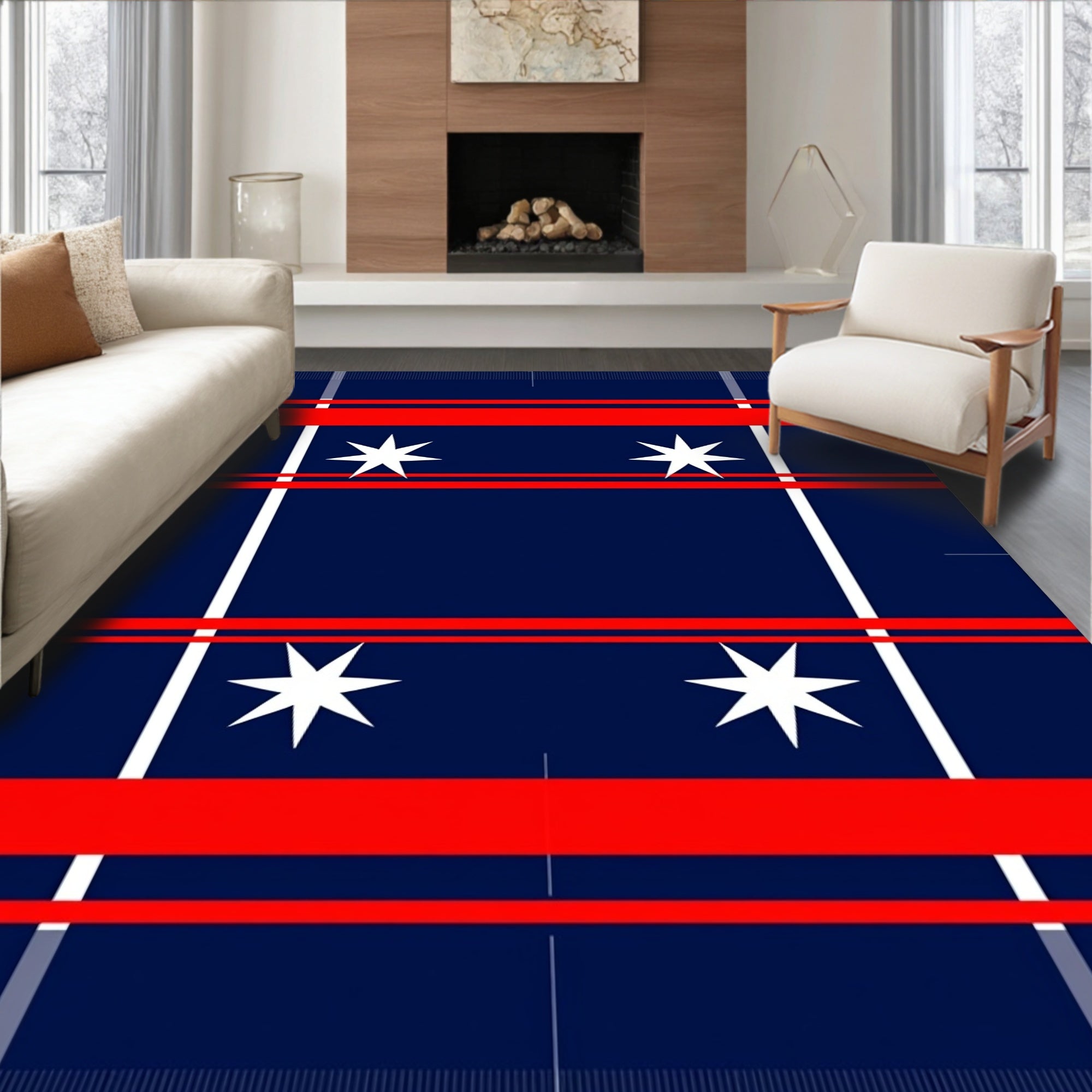 Bold Navy Red Striped Star Rug