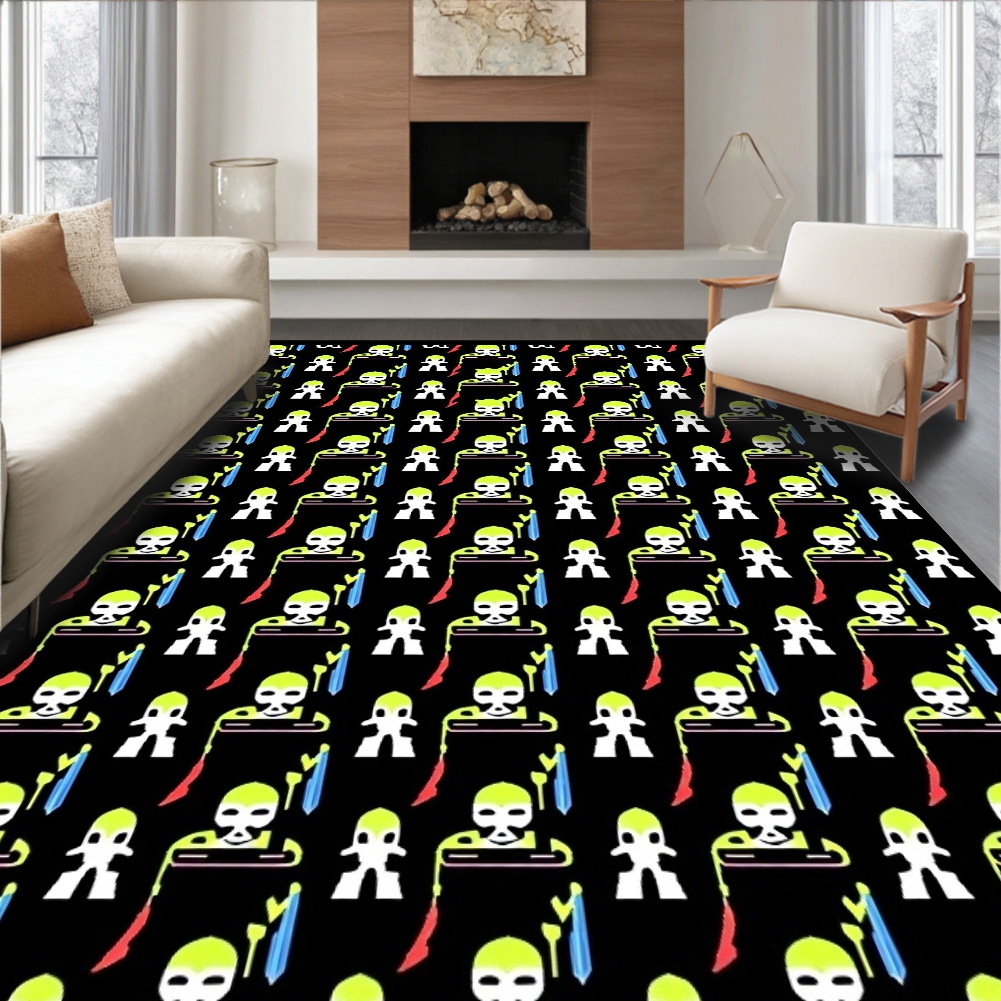 Playful Alien Icons Geometric Repeating Rug