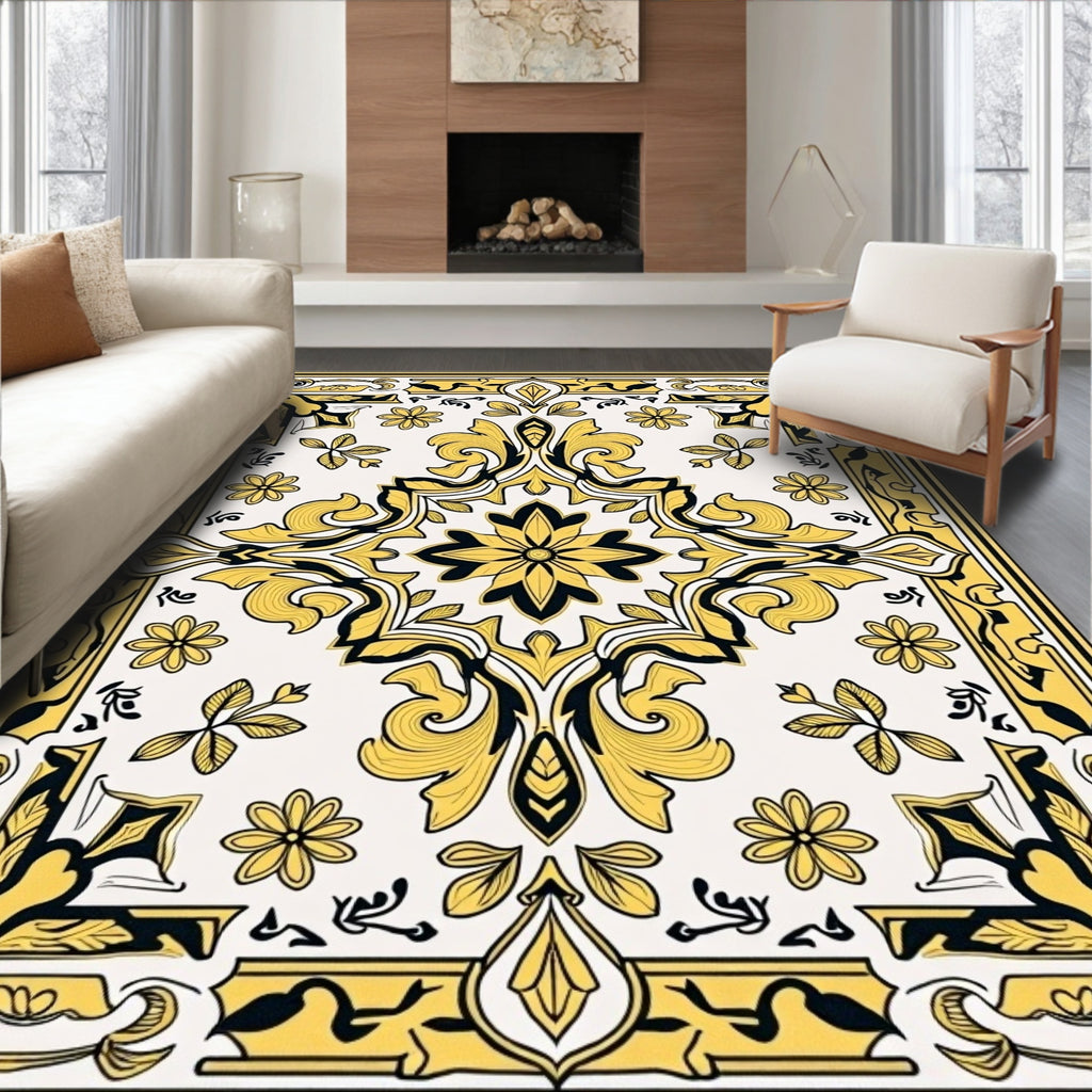 Golden Ivory Victorian Floral Medallion Rug