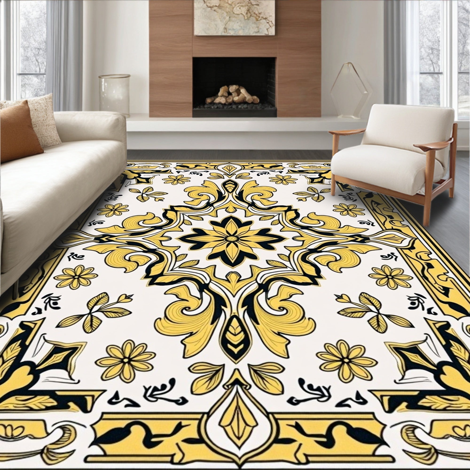 Golden Ivory Victorian Floral Medallion Rug