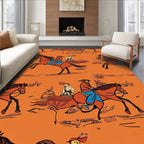 Western Cowboys Riding Horses Orange Rug