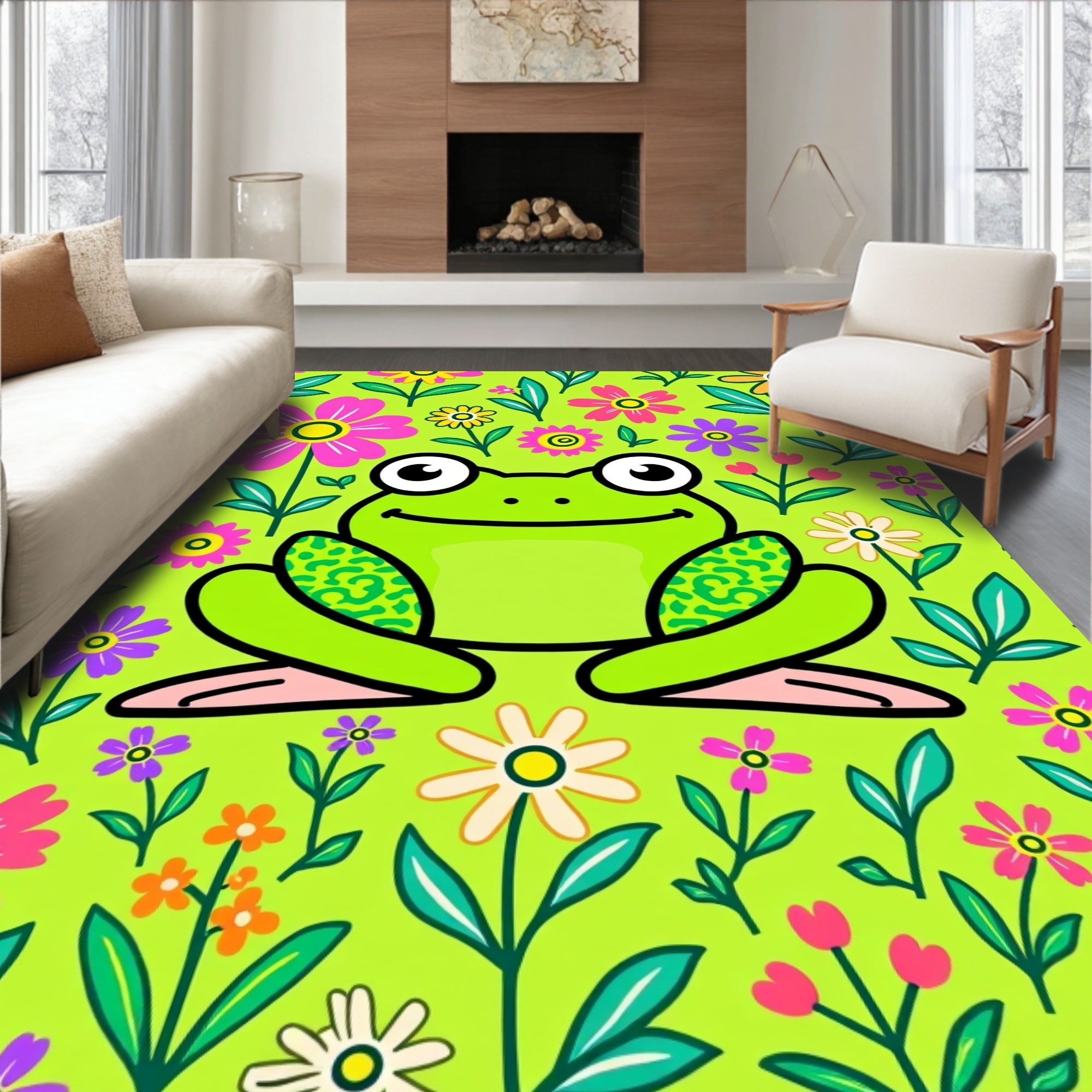 Happy Frog Floral Garden Rug