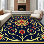 Royal Blue Red Gold Medallion Garden Rug