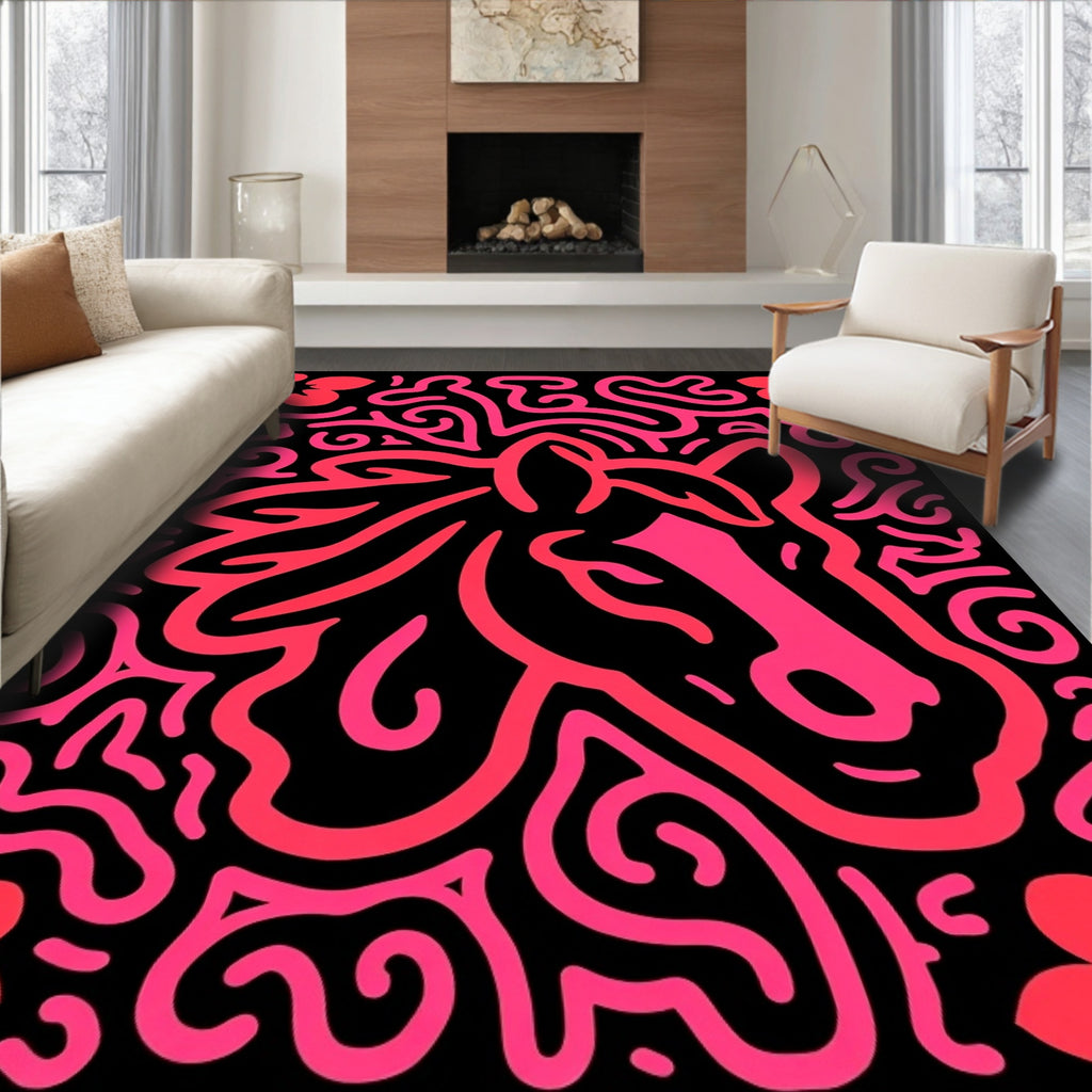 Bold Pink Horse Floral Maze Rug