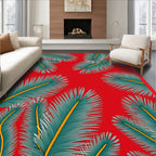 Red Teal Palm Frond Nature Rug