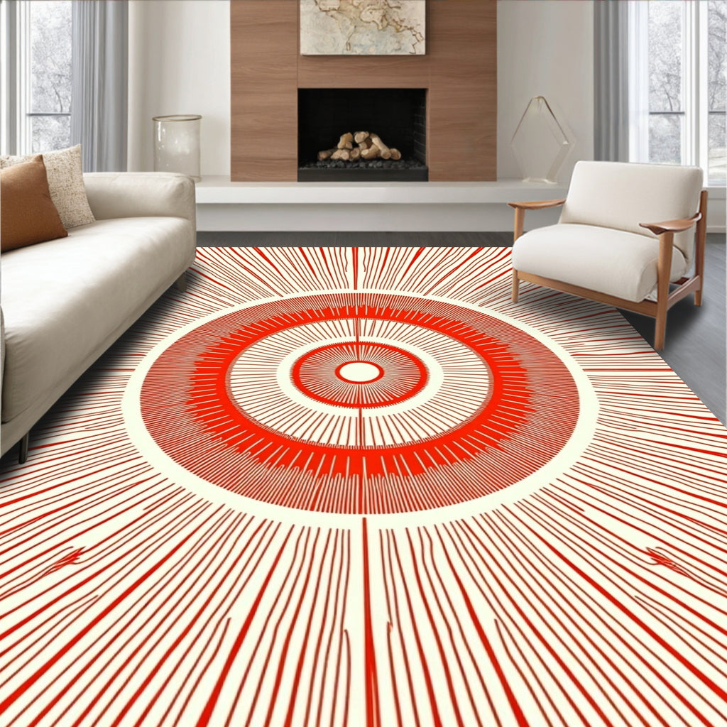 Crimson Burst Concentric Circles Rug