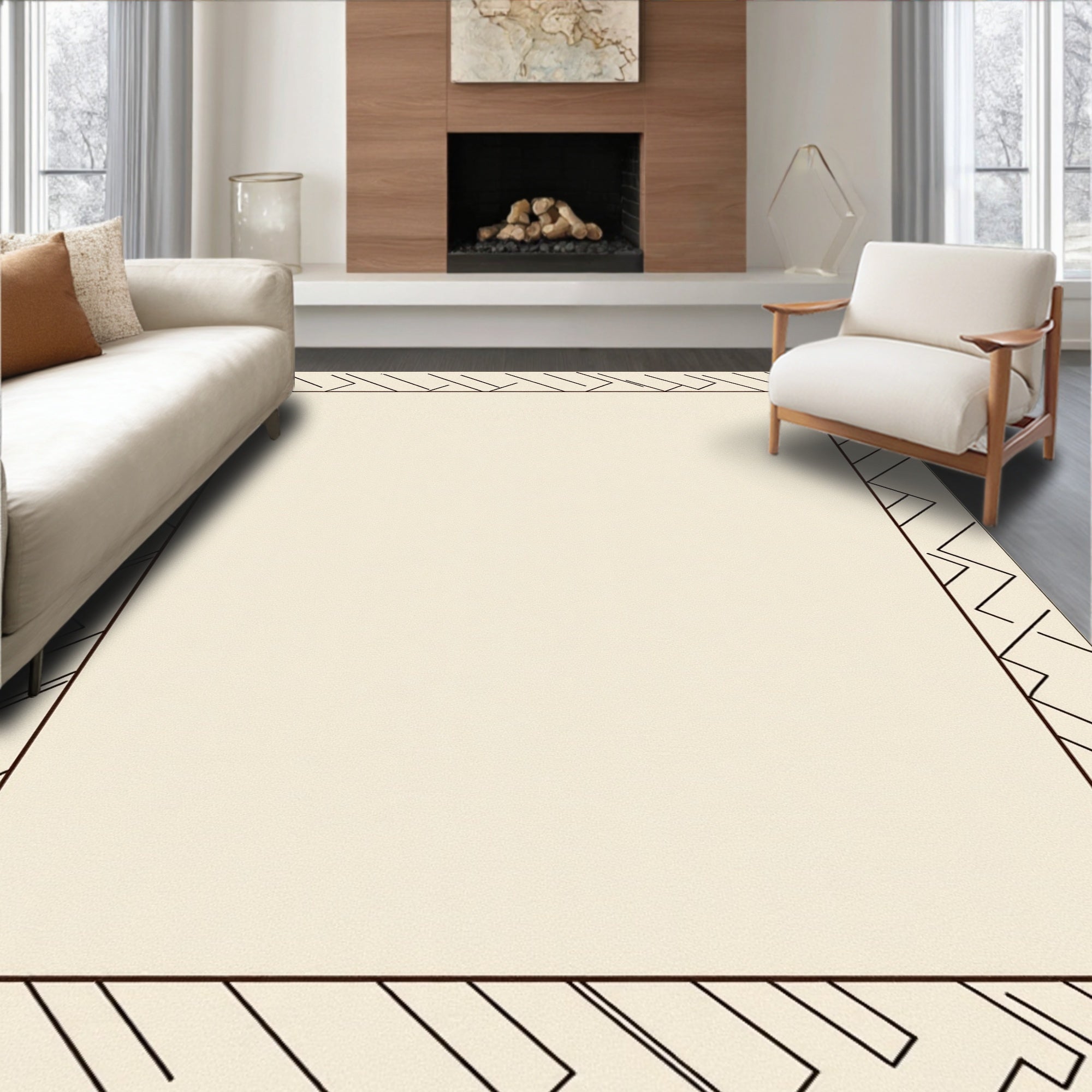 Modern Cream Geometric Edge Rug