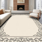 Elegant Ivory Vintage Scroll Border Rug