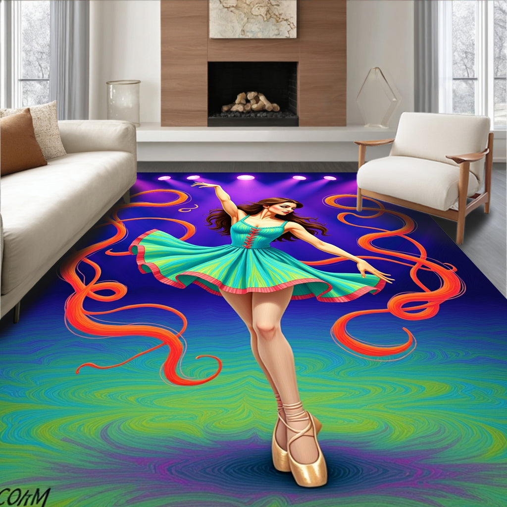 Dancer's Aqua Skirt Swirling Ribbons Rug