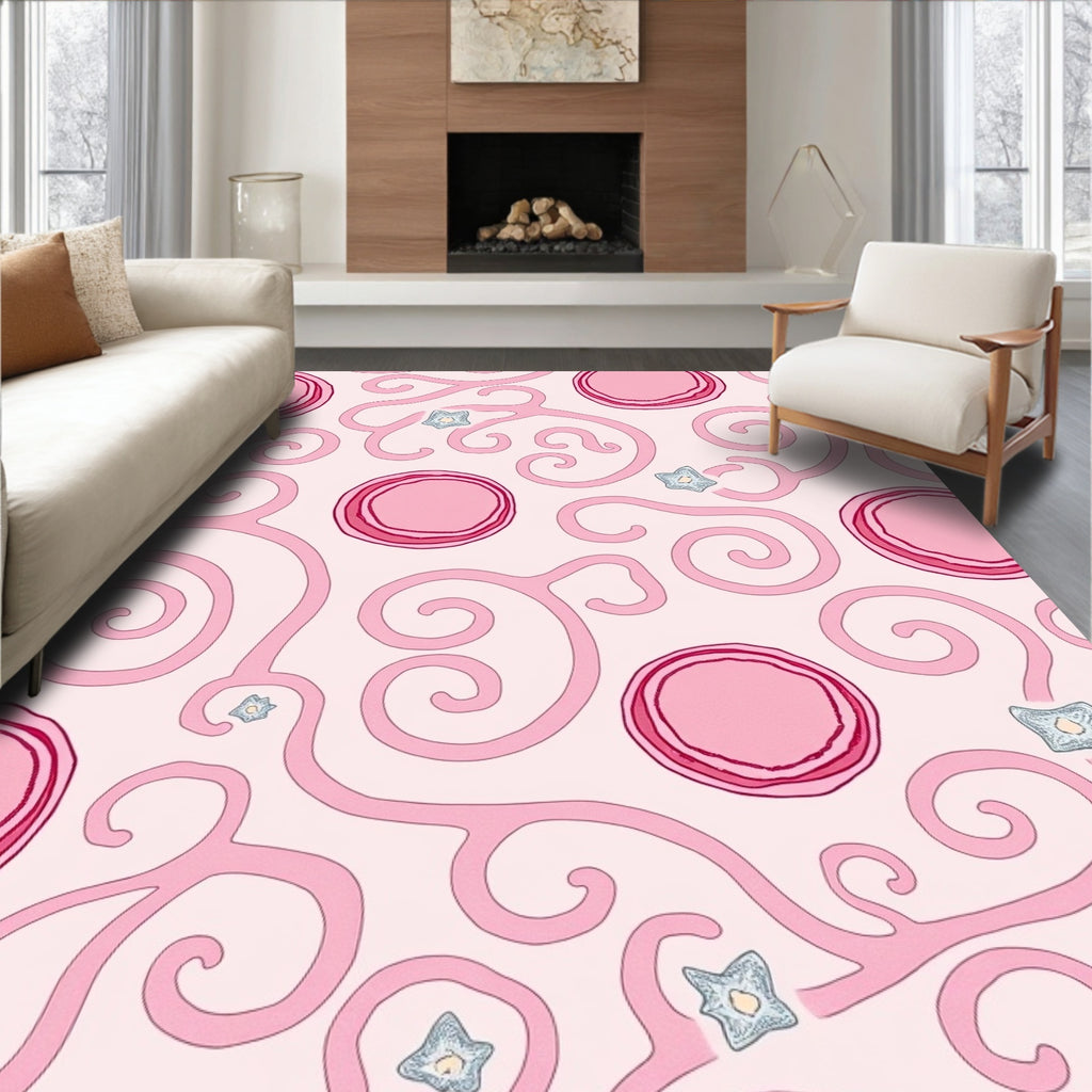 Pink Swirl Circles Starburst Abstract Rug