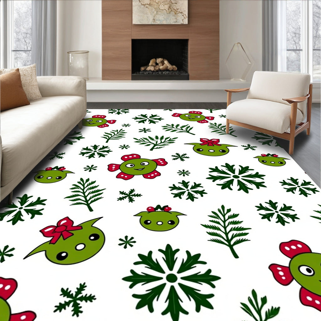 Festive Green Creature Snowflake Garland Rug