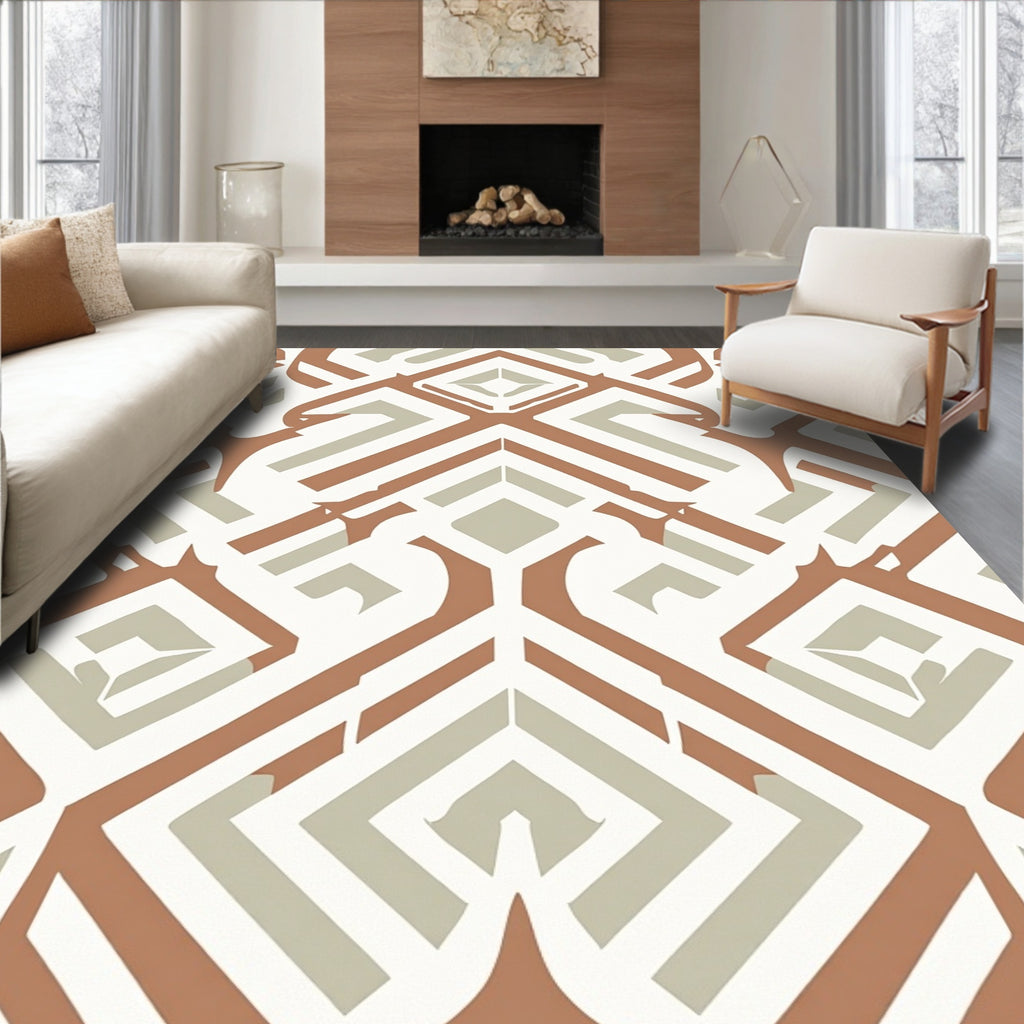 Terracotta Neutral Geometric Diamond Accordion Rug