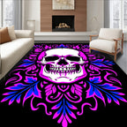 Gothic Skull Pink Blue Floral Frame Rug
