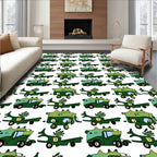 Green Toon Trucks With Plants Rug
