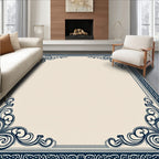 Navy Scrollwork Ivory Border Rug