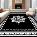 Black White Elaborate Floral Mandala Rug