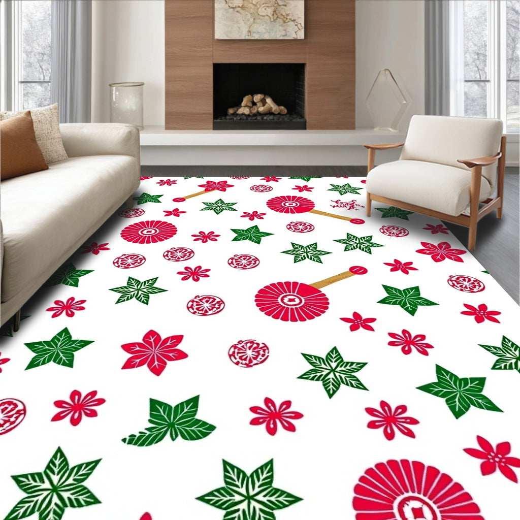 Red Green Poinsettia Star Scatter Rug