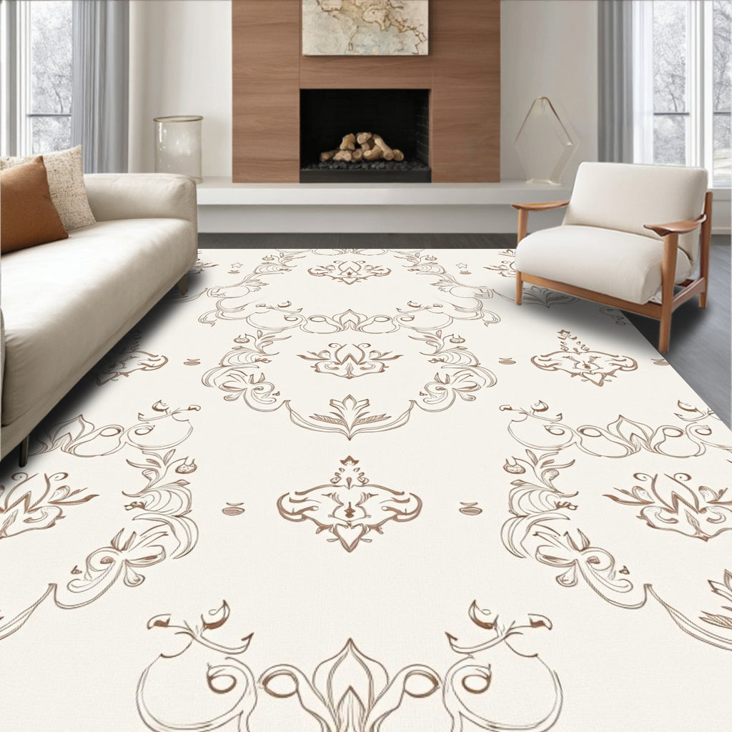 Elegant Brown Scrollwork Floral Medallion Rug