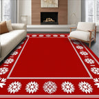 Festive Red White Snowflake Border Rug