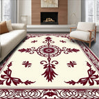 Deep Red Central Bloom Corner Accents Rug
