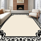 Black and Cream Floral Border Rug