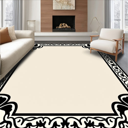 Black and Cream Floral Border Rug