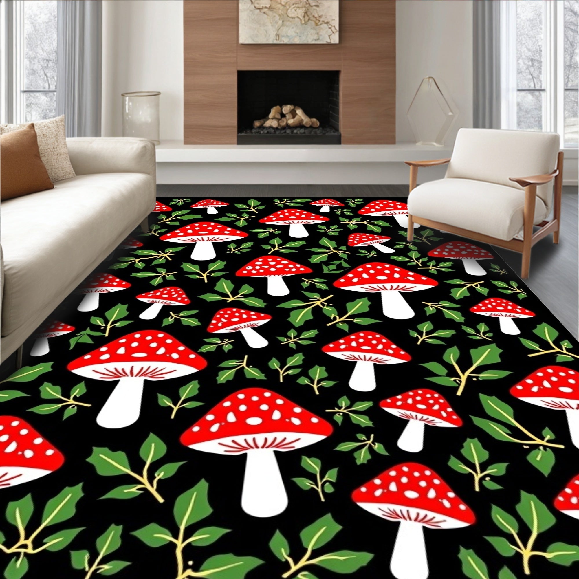 Red White Spotted Mushroom Garden Design Rug