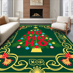 Festive Green Christmas Tree Ho Ho Ho Rug