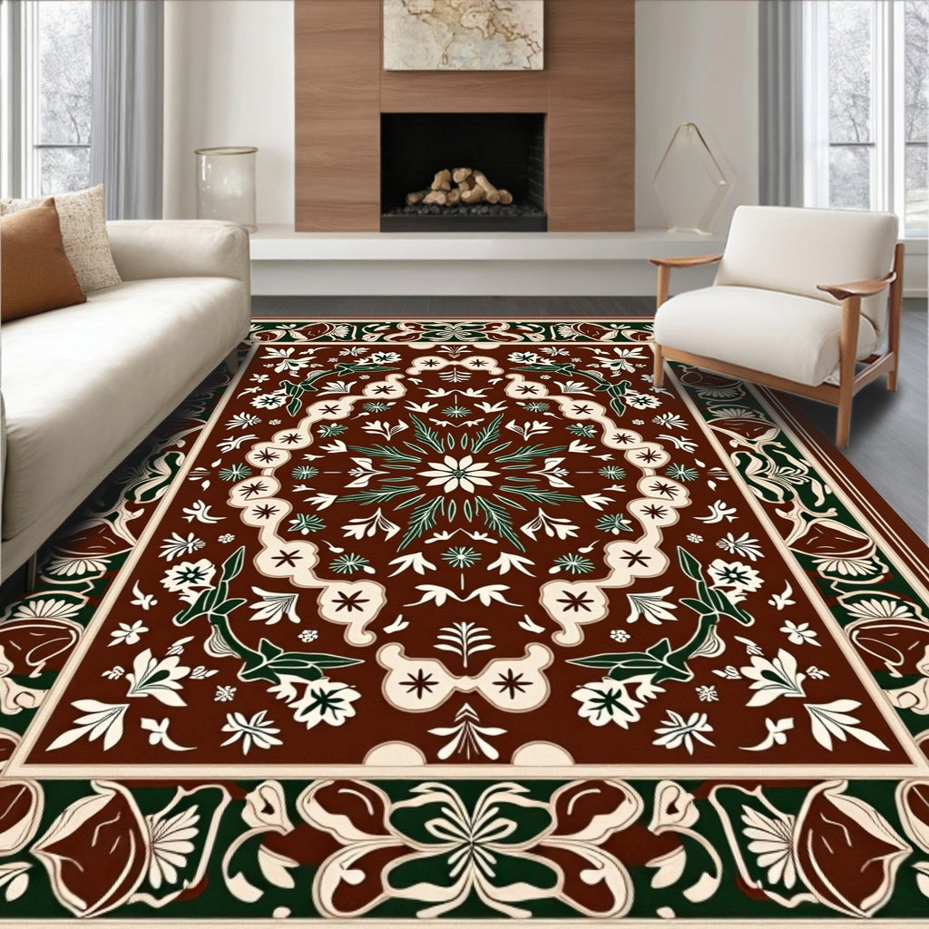 Deep Sienna Floral Medallion Border Rug