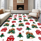 Festive Red Green Whimsical Holiday Trees Rug