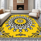 Yellow Black White Medallion Border Rug