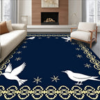 Midnight Blue White Dove Snowflake Border Rug