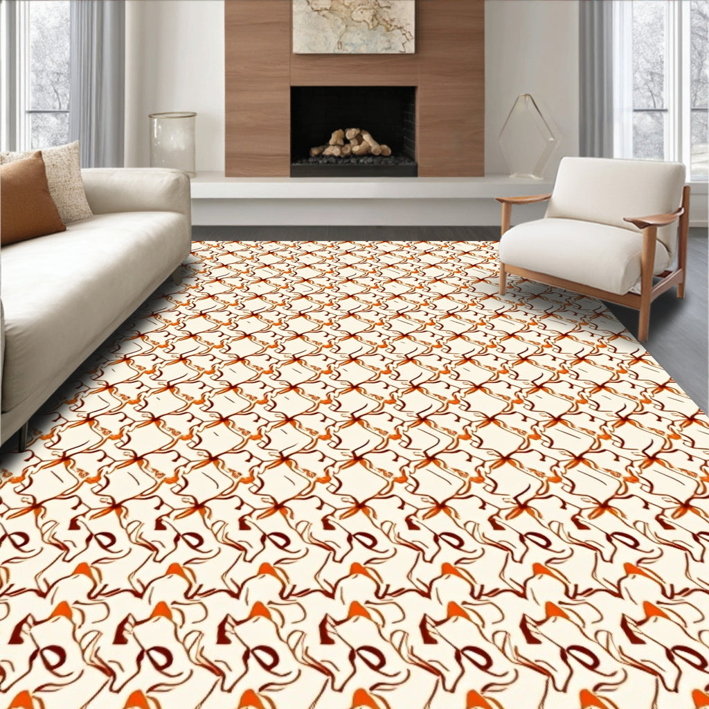 Cream Orange Intertwined Ribbon Tessellation Rug