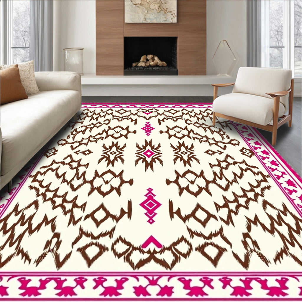 Crimson and Brown Tribal Diamond Rug