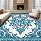 Azure Medallion Floral Frame Rug