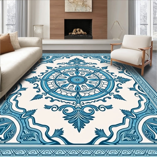 Azure Medallion Floral Frame Rug