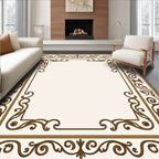 Ornate Brown Scrollwork Classic Border Rug